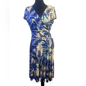 Maggy London Blue and White Patterned Dress 12 EUC